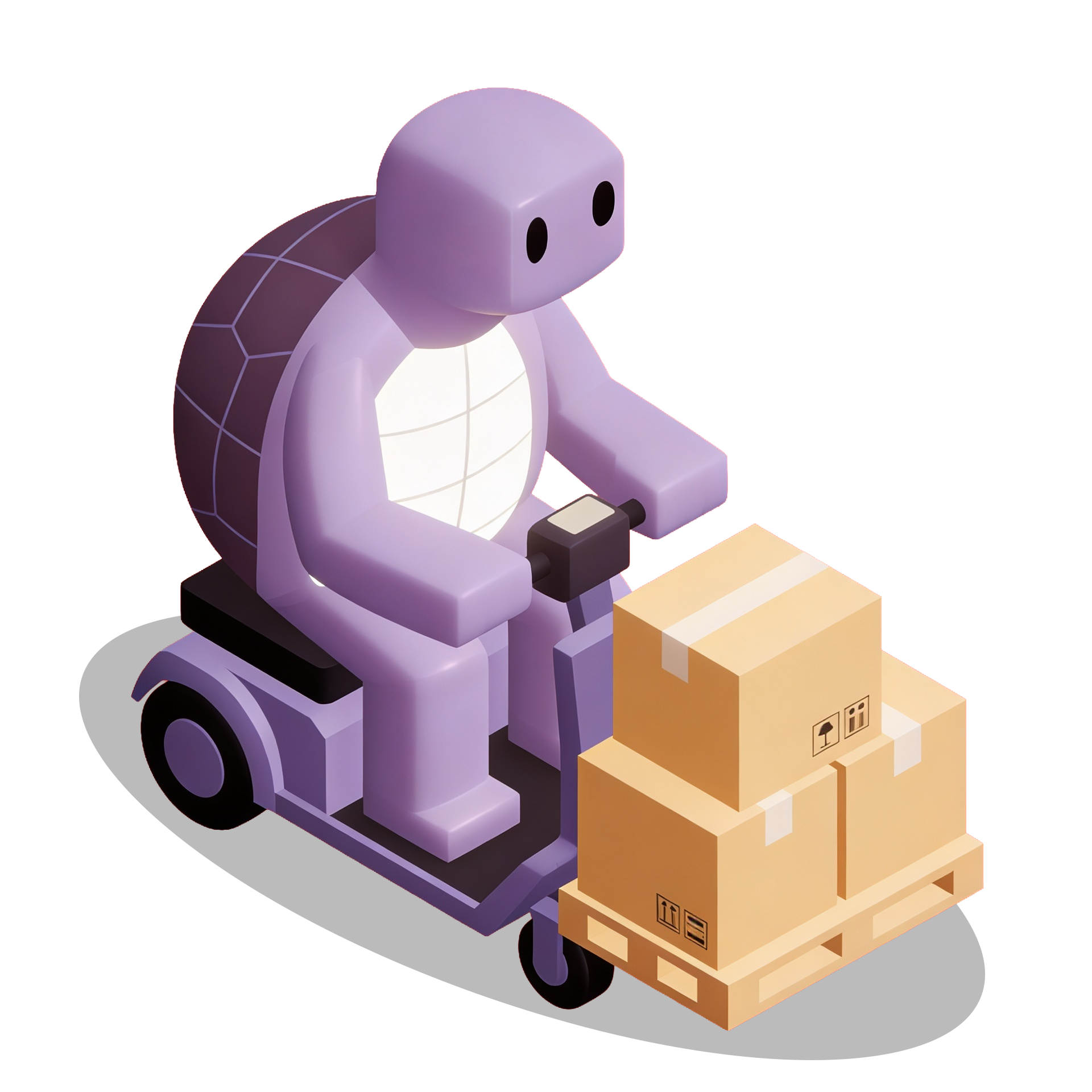 Image d'une petite tortue violette qui livre du matériel